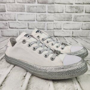 Converse CTAS Miley Cyrus Women Sz 8 White Platinum Silver Glitter Shoe Comfort